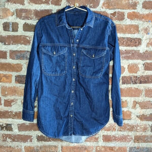 Topshop Size 4 Blue Denim Button‎ Down Long Sleeve Shirt
